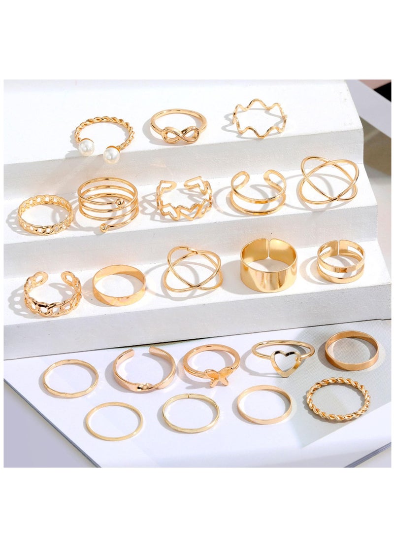 Excefore 22Pcs Kunckle Rings Set for Women, Boho Stackable Joint Rings Butterfly Pearl Heart Rings Vintage Open Adjustable Finger Rings Statement Ring Set Jewelry Gifts - Image 4