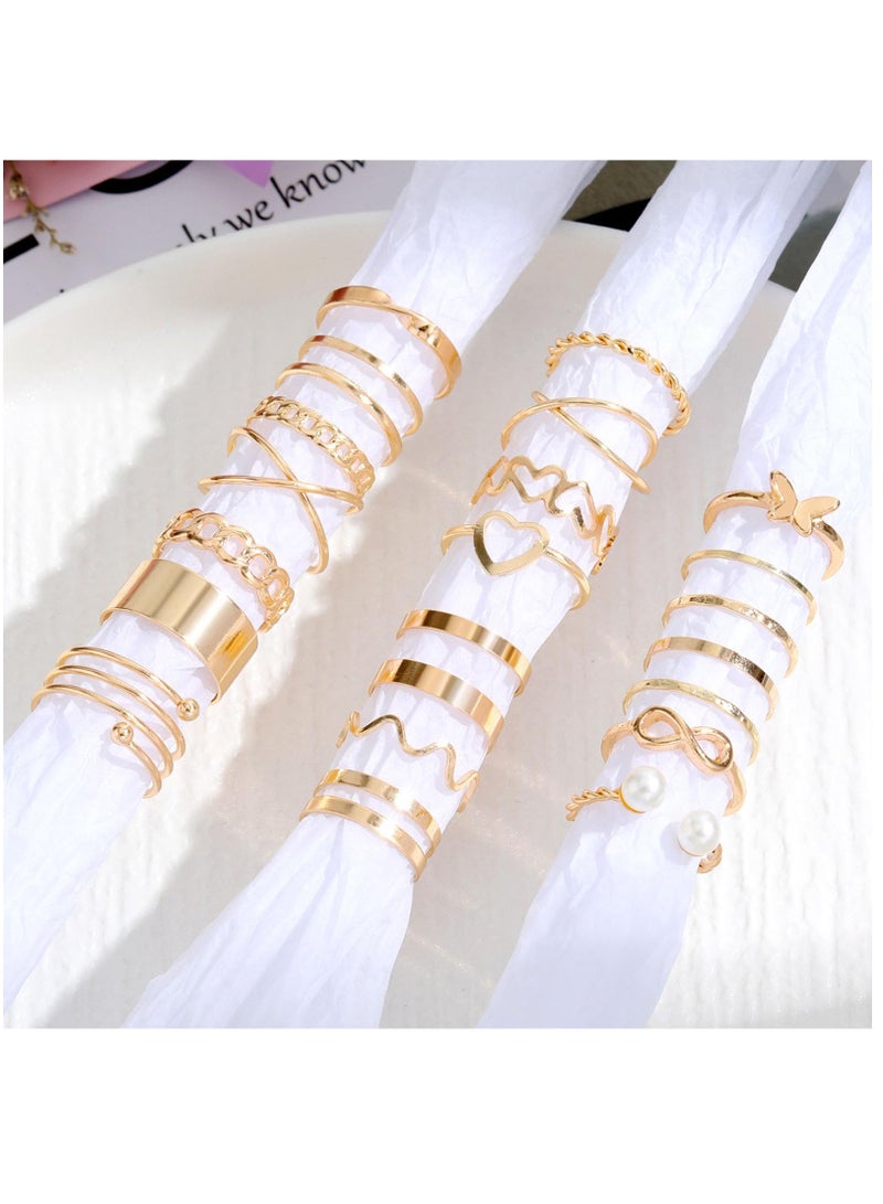 Excefore 22Pcs Kunckle Rings Set for Women, Boho Stackable Joint Rings Butterfly Pearl Heart Rings Vintage Open Adjustable Finger Rings Statement Ring Set Jewelry Gifts - Image 5
