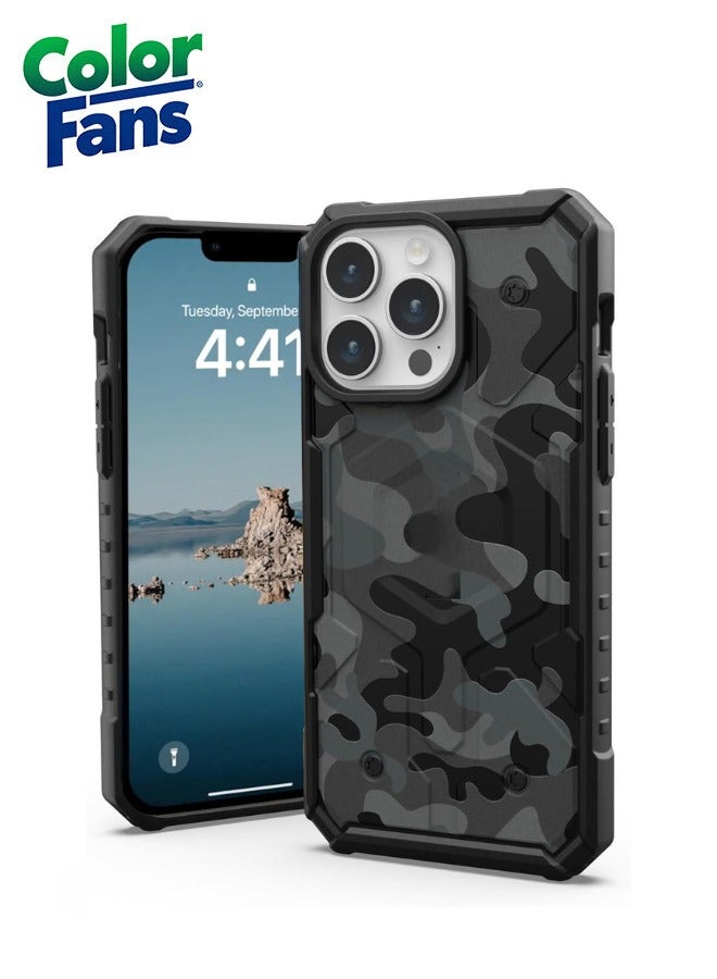 Color Fans Apple iPhone 13 Pro Case Pathfinder SE Series Magnet Case - Black Midnight Camo  - Image 1
