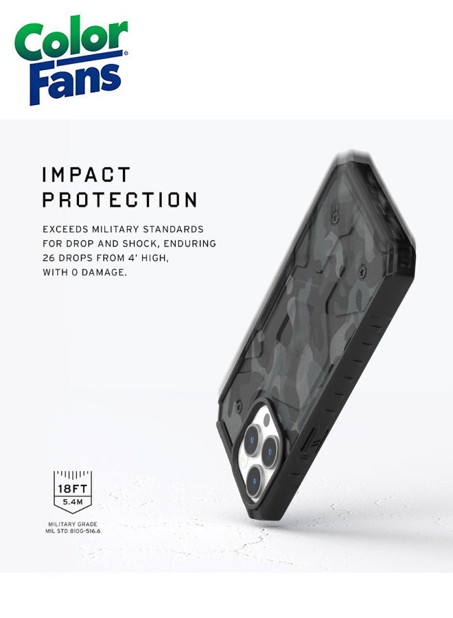 Color Fans Apple iPhone 13 Pro Case Pathfinder SE Series Magnet Case - Black Midnight Camo  - Image 3