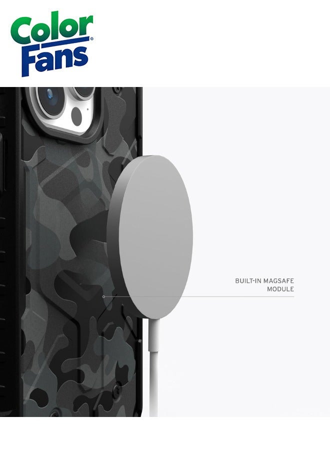 Color Fans Apple iPhone 13 Pro Case Pathfinder SE Series Magnet Case - Black Midnight Camo  - Image 2