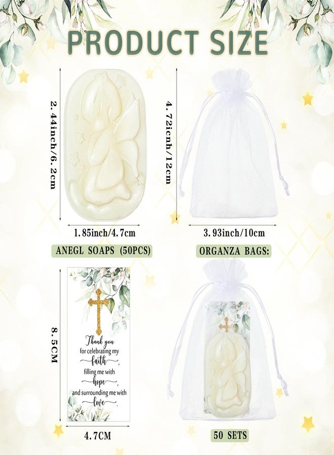 Heigble 50 Sets Baptism Party Favors for Guests Baptism Soap Bulk Angel Shaped Soap with Thank You Gift Tags and Organza Bags for Religious Christian Christening Communion Wedding Bridal Baby Shower - Image 2