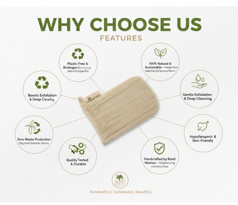 Natural Exfoliating Loofah Bath Glove – Eco-Friendly Banana Fiber Body Scrubber for Deep Cleansing - Image 3