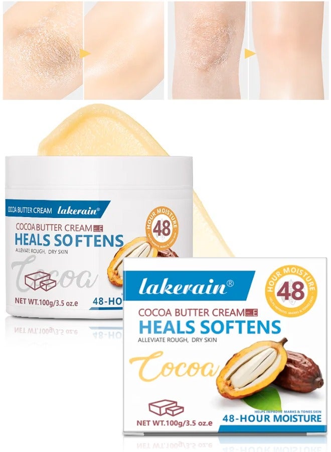 lakerain 100g Cocoa Butter Cream Hand & Body Cream Cocoa Cream Heals Softens with Vitamin E Cocoa Butter Cream for Rough Dry Skin Stretch Marks & Scars  Cocoa Cream For Dry Cracked Skin - Image 1