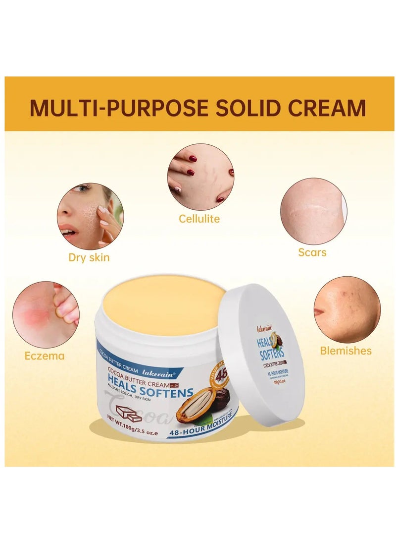 lakerain 100g Cocoa Butter Cream Hand & Body Cream Cocoa Cream Heals Softens with Vitamin E Cocoa Butter Cream for Rough Dry Skin Stretch Marks & Scars  Cocoa Cream For Dry Cracked Skin - Image 2