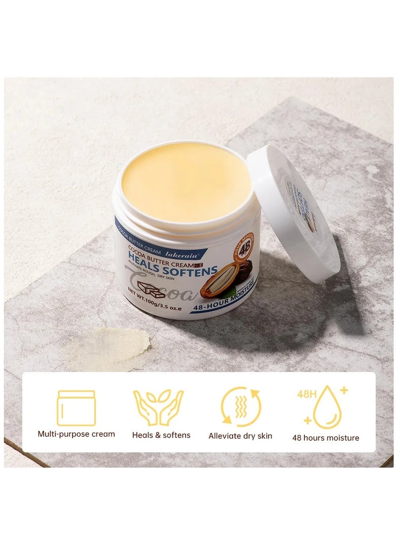 lakerain 100g Cocoa Butter Cream Hand & Body Cream Cocoa Cream Heals Softens with Vitamin E Cocoa Butter Cream for Rough Dry Skin Stretch Marks & Scars  Cocoa Cream For Dry Cracked Skin - Image 3
