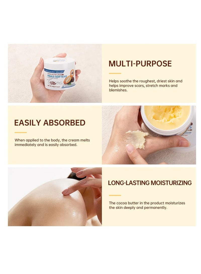 lakerain 100g Cocoa Butter Cream Hand & Body Cream Cocoa Cream Heals Softens with Vitamin E Cocoa Butter Cream for Rough Dry Skin Stretch Marks & Scars  Cocoa Cream For Dry Cracked Skin - Image 4