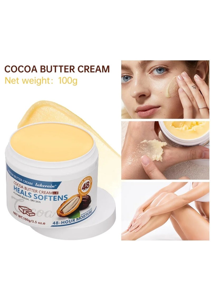 lakerain 100g Cocoa Butter Cream Hand & Body Cream Cocoa Cream Heals Softens with Vitamin E Cocoa Butter Cream for Rough Dry Skin Stretch Marks & Scars  Cocoa Cream For Dry Cracked Skin - Image 5