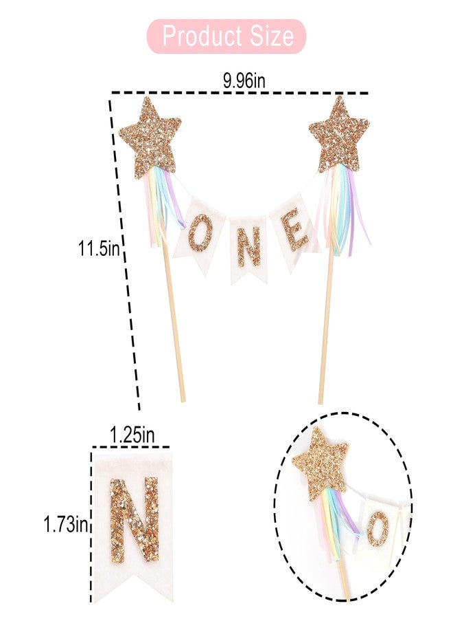 HIKLO Gold Star Rainbow Cake Topper - First Birthday Pastel Rainbow Cake Topper, Shooting Star Cake Pick, Girl 1st Birthday Cake Decoration, Little Princess Cake Smash - Image 2