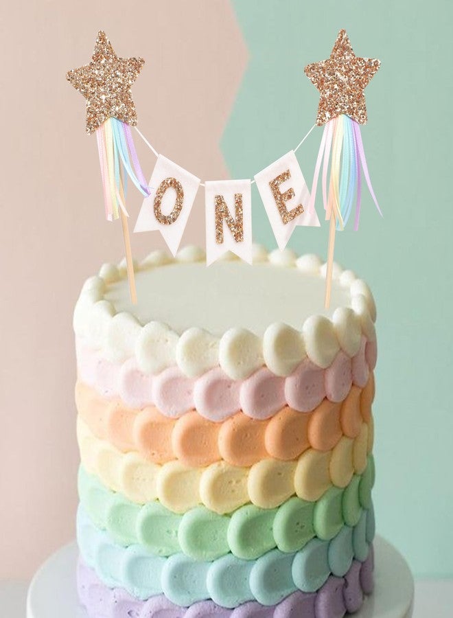 HIKLO Gold Star Rainbow Cake Topper - First Birthday Pastel Rainbow Cake Topper, Shooting Star Cake Pick, Girl 1st Birthday Cake Decoration, Little Princess Cake Smash - Image 4