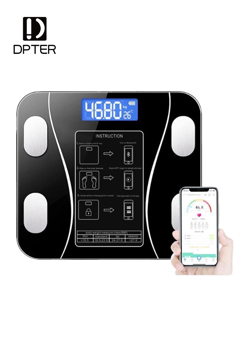 ديبتر مقياس رقمي لمراقبة دهون الجسم يعمل بالبلوتوث لميزان الحمام لقياس الوزن ومؤشر كتلة الجسم والدهون في الجسم ميزان المطبخ محلل تكوين الجسم (أسود) - Image 1