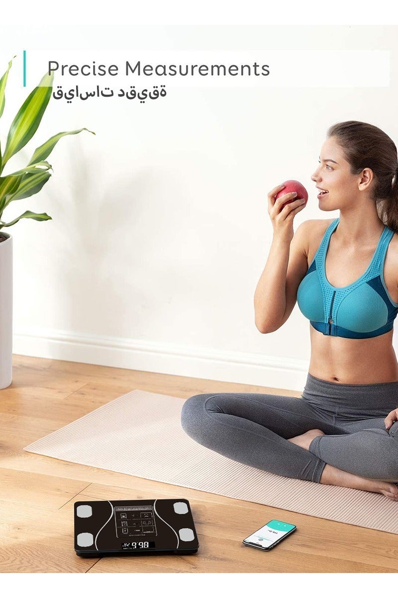 ديبتر مقياس رقمي لمراقبة دهون الجسم يعمل بالبلوتوث لميزان الحمام لقياس الوزن ومؤشر كتلة الجسم والدهون في الجسم ميزان المطبخ محلل تكوين الجسم (أسود) - Image 2