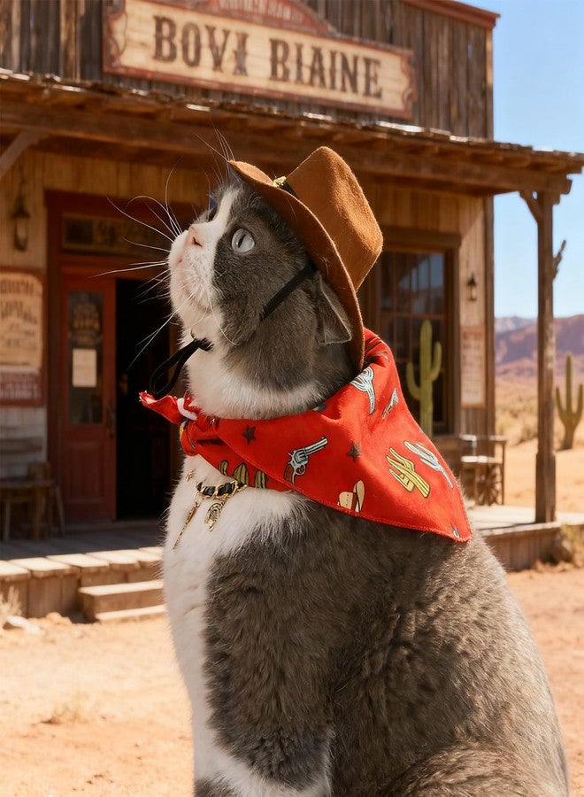 HOWWFALY Pet Cowboy Costume Set Dog Halloween Costumes Cat Cowboy Hat & Bandana Scarf for Small Medium Breeds(Red, Small) - Image 2