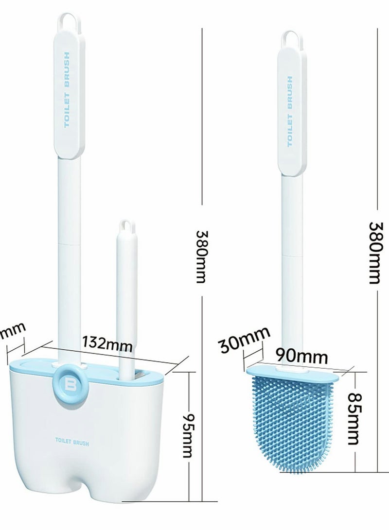 Excefore Silicone Toilet Brush 2 Pack,Quick Draining Wall Mounted Removable Bathroom Toilet Brush Holder Set,Non Slip Long Handle and Flexible Bristles  - Image 5