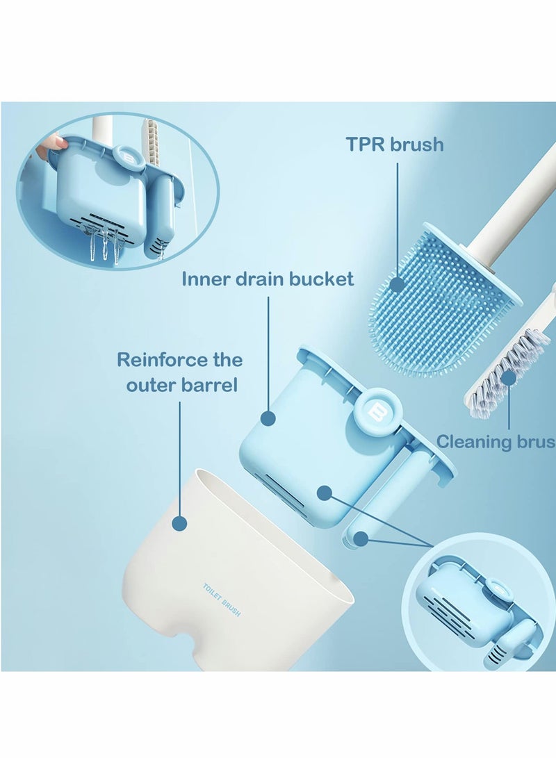 Excefore Silicone Toilet Brush 2 Pack,Quick Draining Wall Mounted Removable Bathroom Toilet Brush Holder Set,Non Slip Long Handle and Flexible Bristles  - Image 2