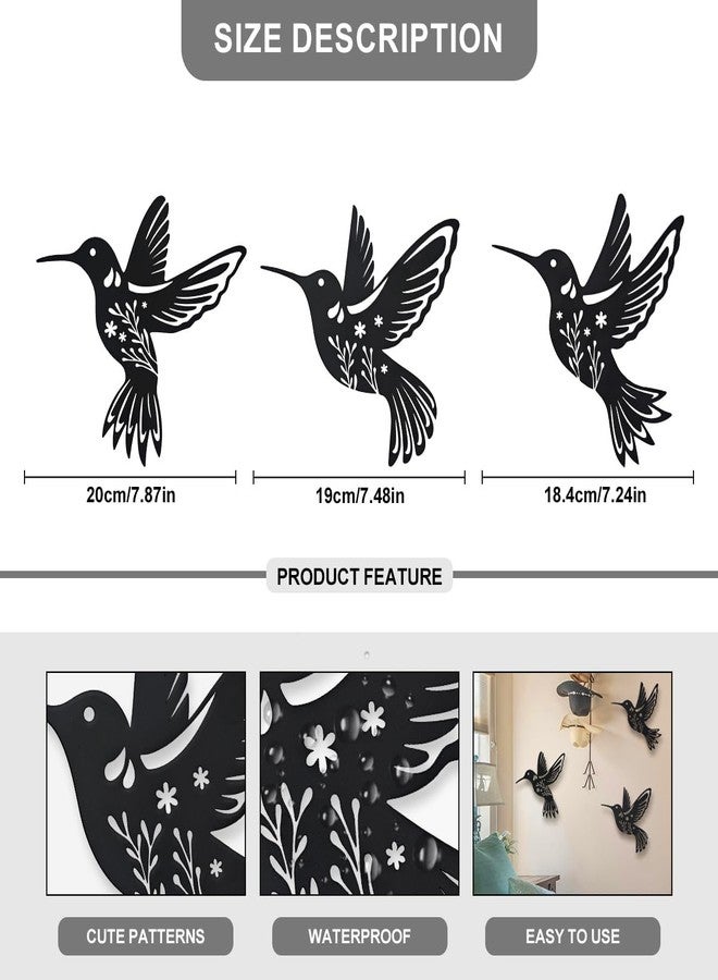 Daogtc Metal Hummingbird Wall Art Decor,Flower and Bird Natural Art Theme Decoration for Home Kitchen Patio Bedroom Living Room Bathroom(3 Pack) - Image 3