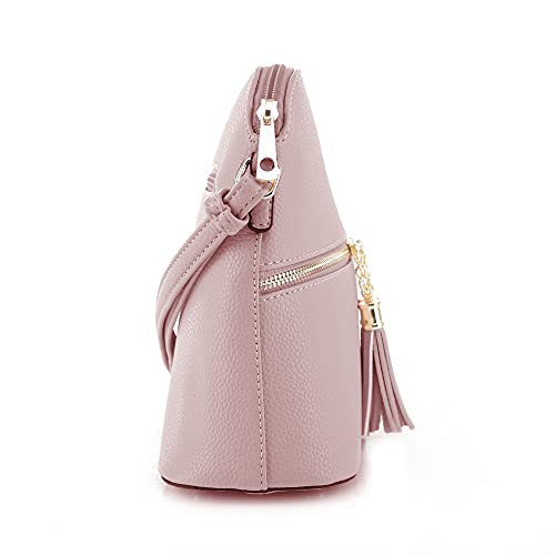 SG SUGU Lunar Lightweight Medium Dome Crossbody Bag Shoulder Bag with Double Tassels | Zipper Pocket | Adjustable Strap|Blush - Image 3