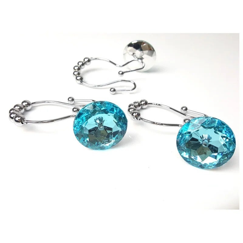 Bluejw Crystal Rhinestone Shower Curtain Rings - Stainless Steel, Rustproof, Decorative Bling Hooks for Bathroom Accessories - Image 1