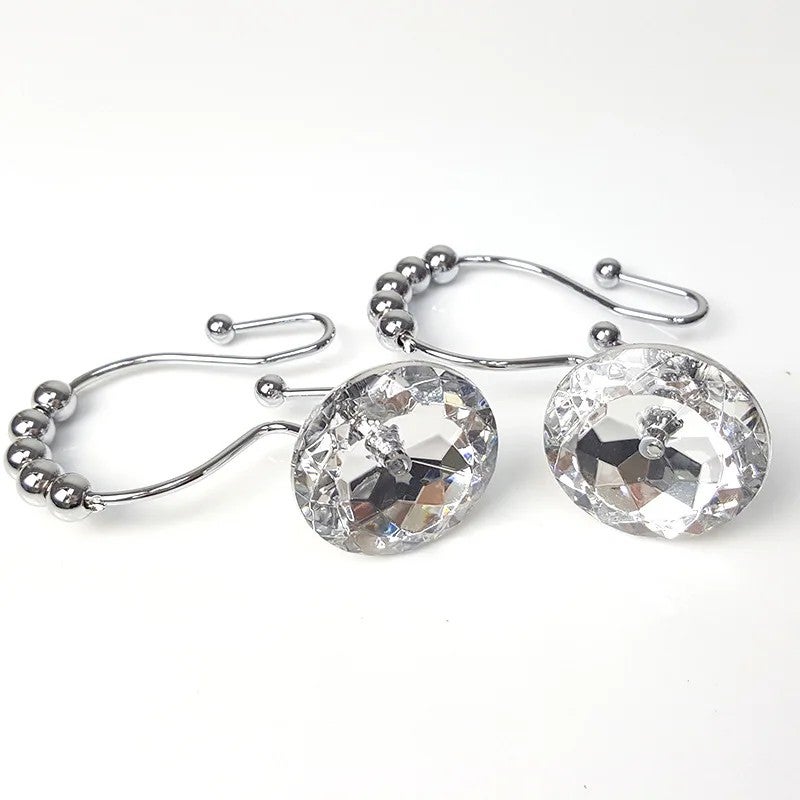 Bluejw Crystal Rhinestone Shower Curtain Rings - Stainless Steel, Rustproof, Decorative Bling Hooks for Bathroom Accessories - Image 4