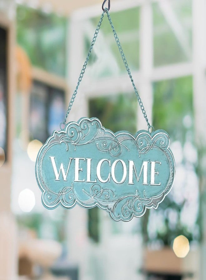 ALL CHIC Metal Welcome Sign for Front Door Hanging welcome decor Welcome Door Sign Small Hanging Welcome Sign Door Decor Welcome Back Decorations Farmhouse Welcome Sign Decor Front Porch Weclome Sign - Image 1
