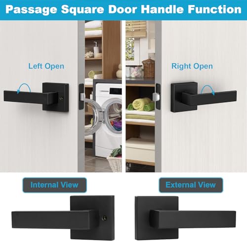 Estmoon 2 Pack Passage Door Levers, Matte Black Door Knobs Interior Square Door Handles, Heavy Duty Non-Locking Leversets Hall Closet Handles, Reversible for Right & Left Sided Doors - Image 5