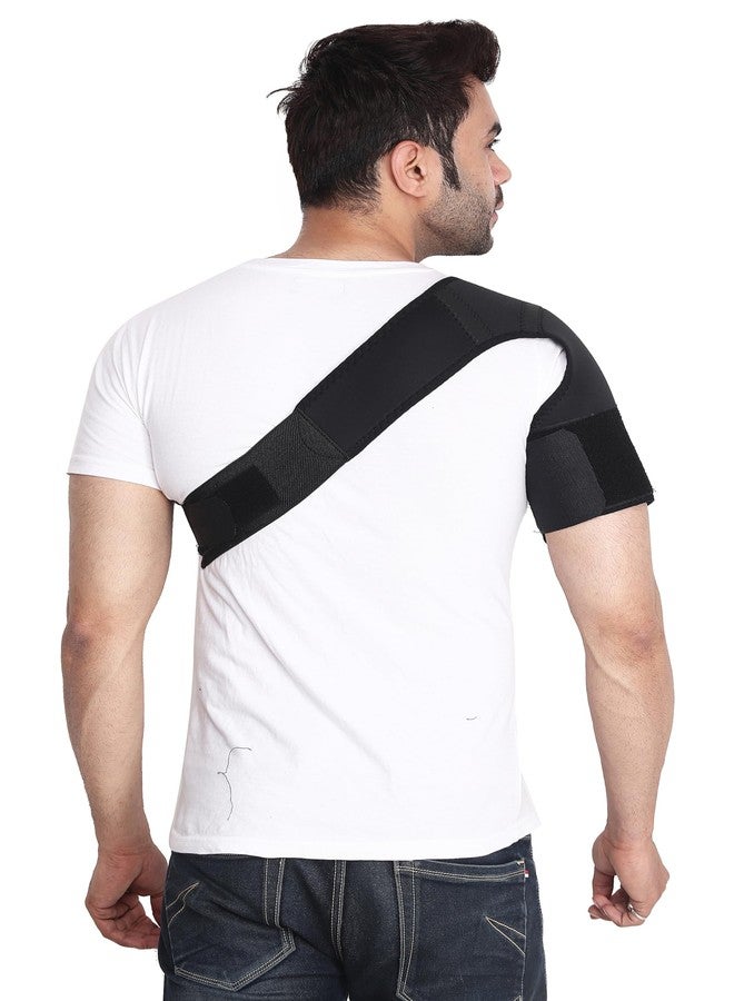 OPOFOX Premium Shoulder Support Brace For men and women With Adjustable Stretch Strap Wrap Belt For Rotator Cuff, Arthritis, Dislocated AC Joint, Labrum Tear, Shoulder Pain -Universal Size - Image 2