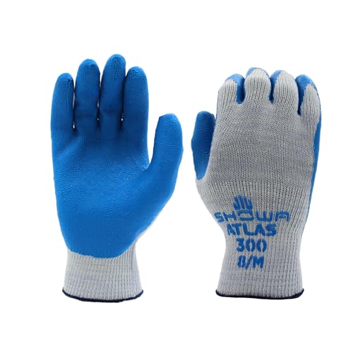 SHOWA Atlas 300 Natural Latex Palm Coated General Purpose Work Glove with Poly/Cotton Liner, 10-Gauge, Blue, Large (12 Pair) - Image 1