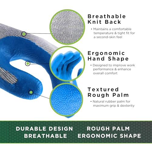 SHOWA Atlas 300 Natural Latex Palm Coated General Purpose Work Glove with Poly/Cotton Liner, 10-Gauge, Blue, Large (12 Pair) - Image 2