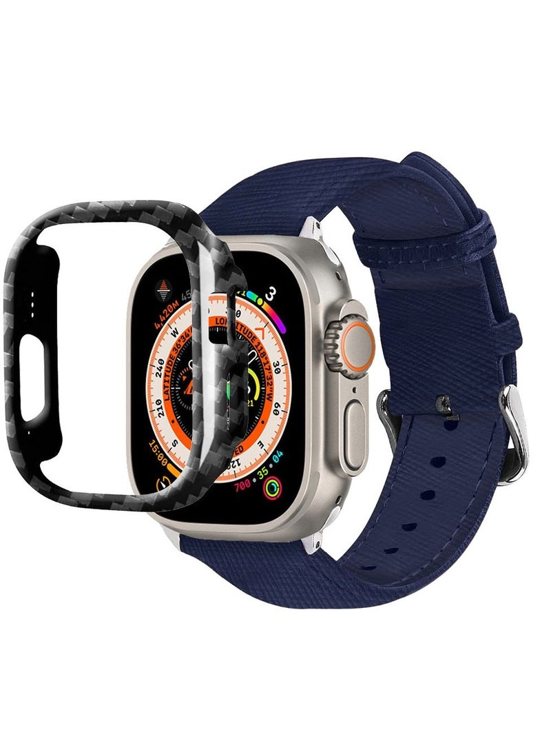 2 Packs For Apple Watch Band 49mm Leather Band Buckle Strap Wristband and Carbon Fiber Cup Holder Royal Blue