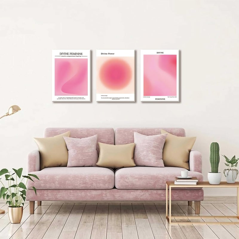 KISSFOX 3 Piece Canvas Wall Art Pink Wall Decor Aura Framed Art Divine Feminine Pictures Trendy Aesthetic Preppy Paintings For Apartment Dorm Women Girls Bedroom - Image 2