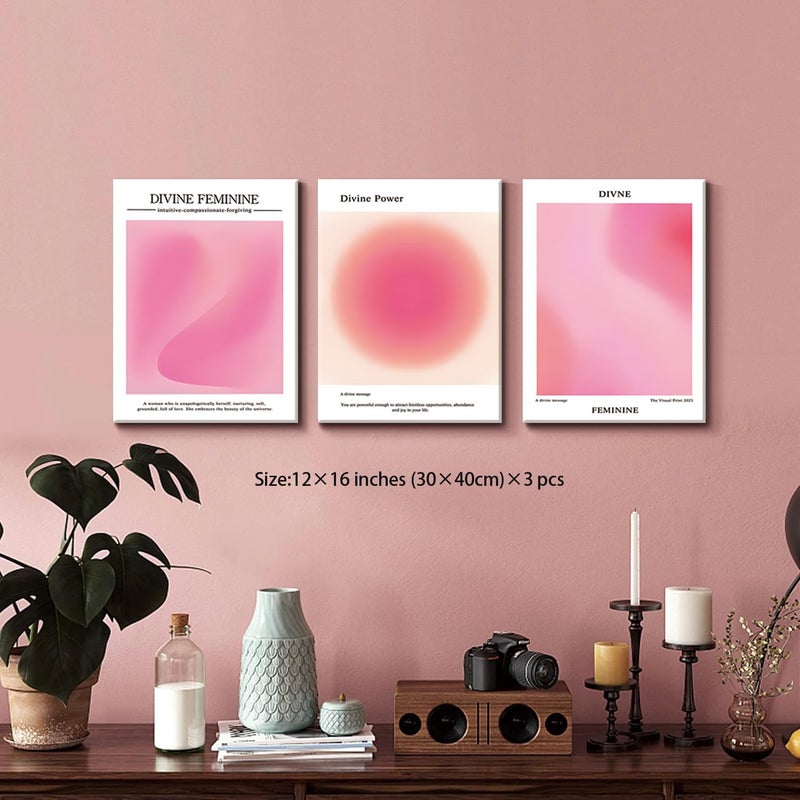 KISSFOX 3 Piece Canvas Wall Art Pink Wall Decor Aura Framed Art Divine Feminine Pictures Trendy Aesthetic Preppy Paintings For Apartment Dorm Women Girls Bedroom - Image 4