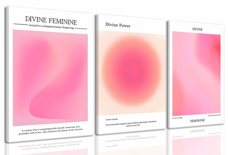 KISSFOX 3 Piece Canvas Wall Art Pink Wall Decor Aura Framed Art Divine Feminine Pictures Trendy Aesthetic Preppy Paintings For Apartment Dorm Women Girls Bedroom - Image 1
