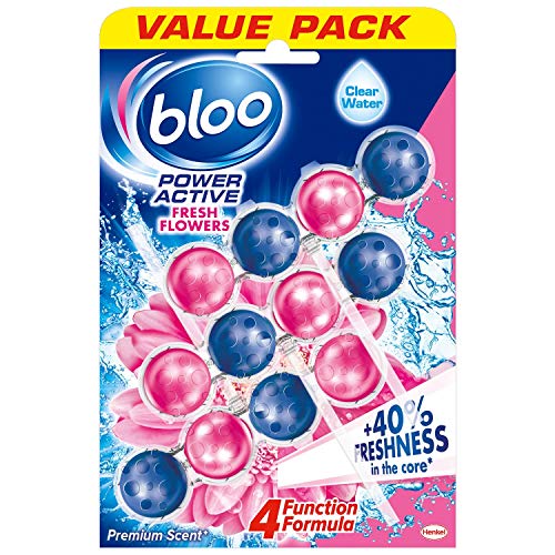 Bloo Solid Rim Block Power Active Flower | 4 in 1 Toilet Cleaner with Anti-Limescale, Cleaning Foam, Dirt Protection and Extra Freshness | Value Pack 3x50g - Image 1