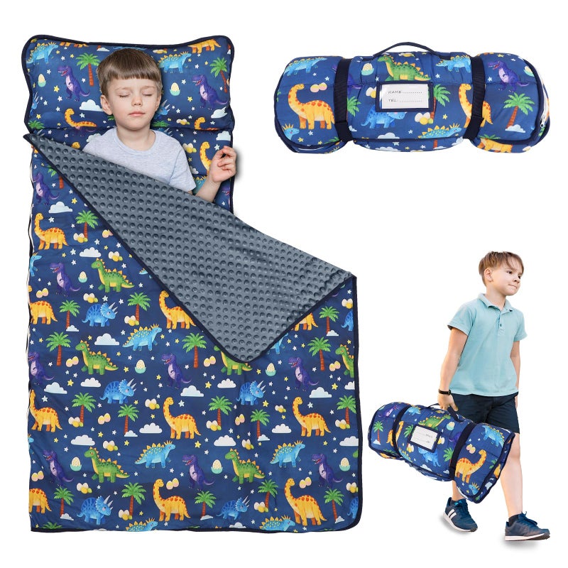 Hooyax Toddler Nap Mat with Pillow Blanket Extra Large Size for Toddlers Age 37 Portable Kids Sleeping Bag for Daycare Preschool Travel Roll Up Design for Kids Dinosaur - Image 2