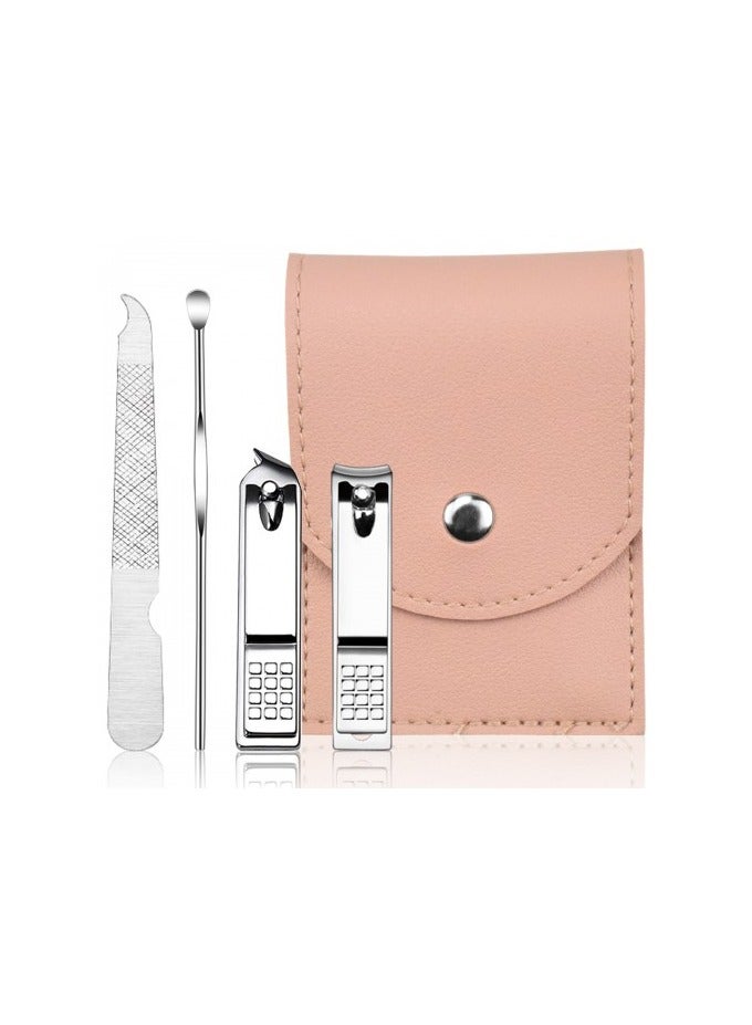 4-Piece  Nail Clipper Set – Stainless Steel Nail Care Kit with Ear and Foot Tools – Travel-Size Pink PU Case – Compact Grooming Kit for Women - Image 1