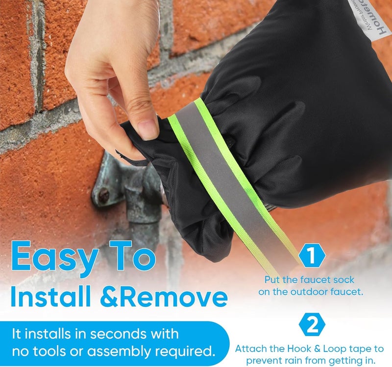 HOMETOPIA 16Pack Outdoor Faucet Covers for Winter - 6.1"W x 8.3"H Outside Hose Bib Spigot Covers Protector Socks for Winter Freeze Protection Insulation Reusable Waterproof Insulated backflow Cover,Black - Image 4