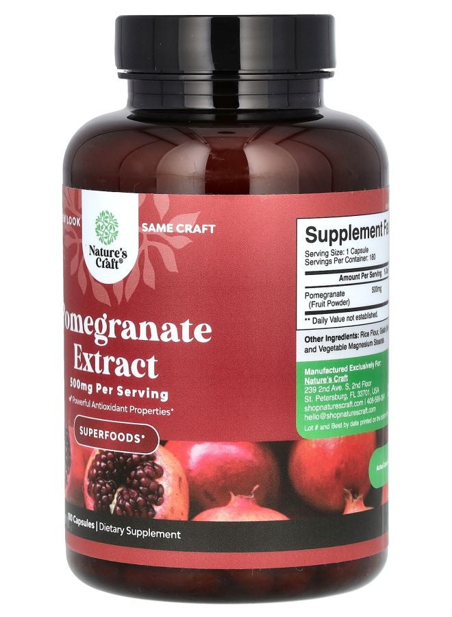 Nature's Craft Pomegranate Extract  500 mg  180 Capsules - Image 2