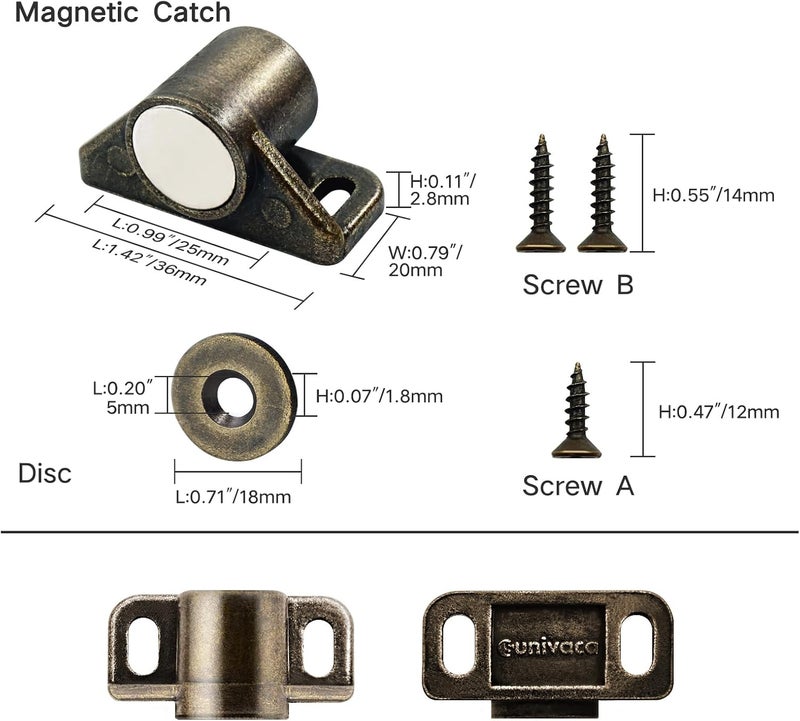 sunivaca Magnetic Door Catch, 4 Pack Rare Earth Cabinet Door Magnets - Bronze - Image 3
