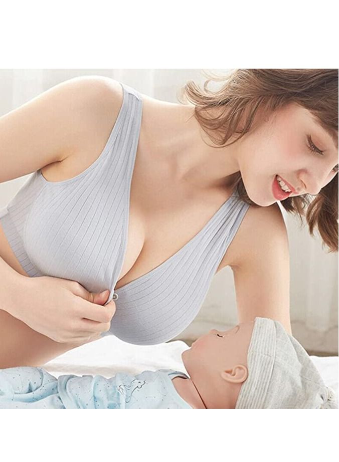Rubik Nursing Bra for Women, Breast Feeding Maternity Front Button Closure Seamless Removeable Padded Smooth Wireless Pregnancy Sleeping Bra (3XL) Grey  - Image 2
