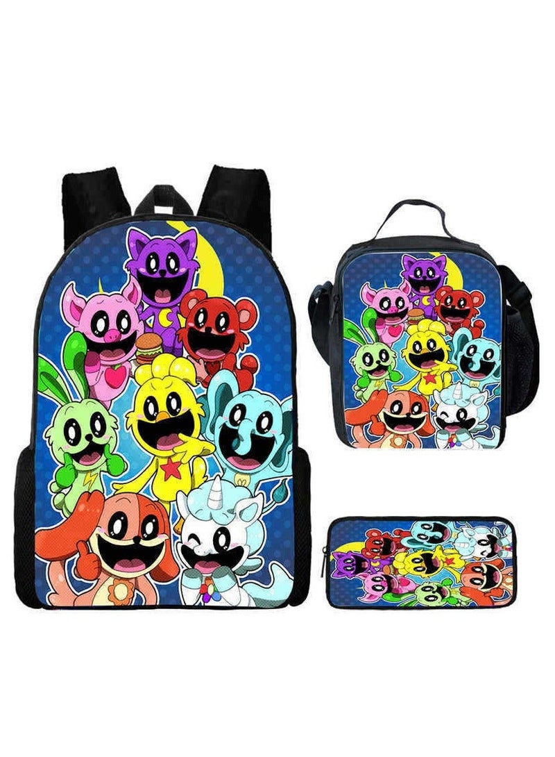 Smiling Schoolbag Three-Piece Set Cartoon Backpack Smiling Small Animals 29*42*16cm
