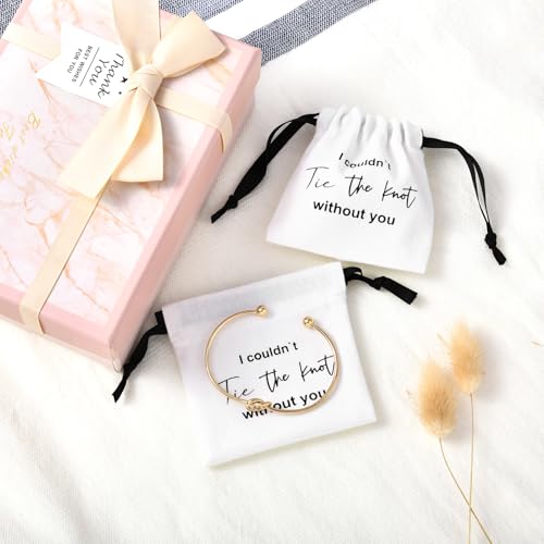CEELGON 16 Pcs Jewelry Pouch Set of 8 Linen Cotton Small Drawstring Bags & Bridesmaid Knot Bracelet Jewelry Packaging Proposal Gift Bridal Party Favors (Gold) - Image 4