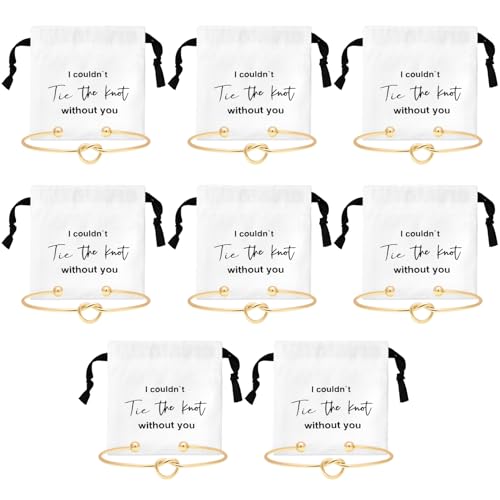 CEELGON 16 Pcs Jewelry Pouch Set of 8 Linen Cotton Small Drawstring Bags & Bridesmaid Knot Bracelet Jewelry Packaging Proposal Gift Bridal Party Favors (Gold) - Image 1