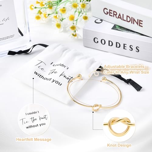 CEELGON 16 Pcs Jewelry Pouch Set of 8 Linen Cotton Small Drawstring Bags & Bridesmaid Knot Bracelet Jewelry Packaging Proposal Gift Bridal Party Favors (Gold) - Image 2