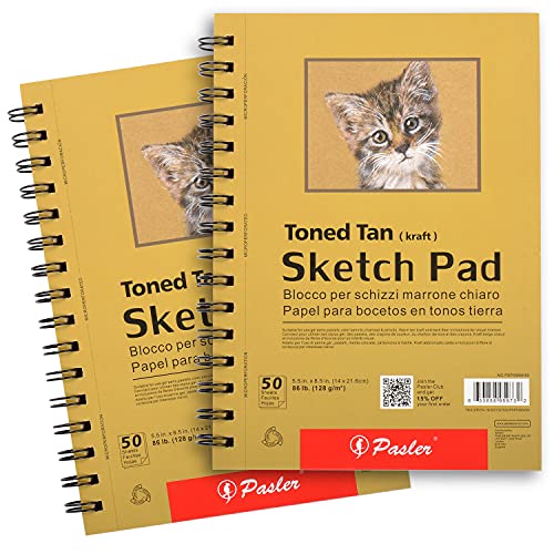 Pasler 5.5X8.5 Toned tan Sketch Pad, 2 Pack,100 Sheets (86lb./128gsm), Spiral Bound Artist Sketch Book, Acid Free Drawing Paper (2 Pack) - Image 2