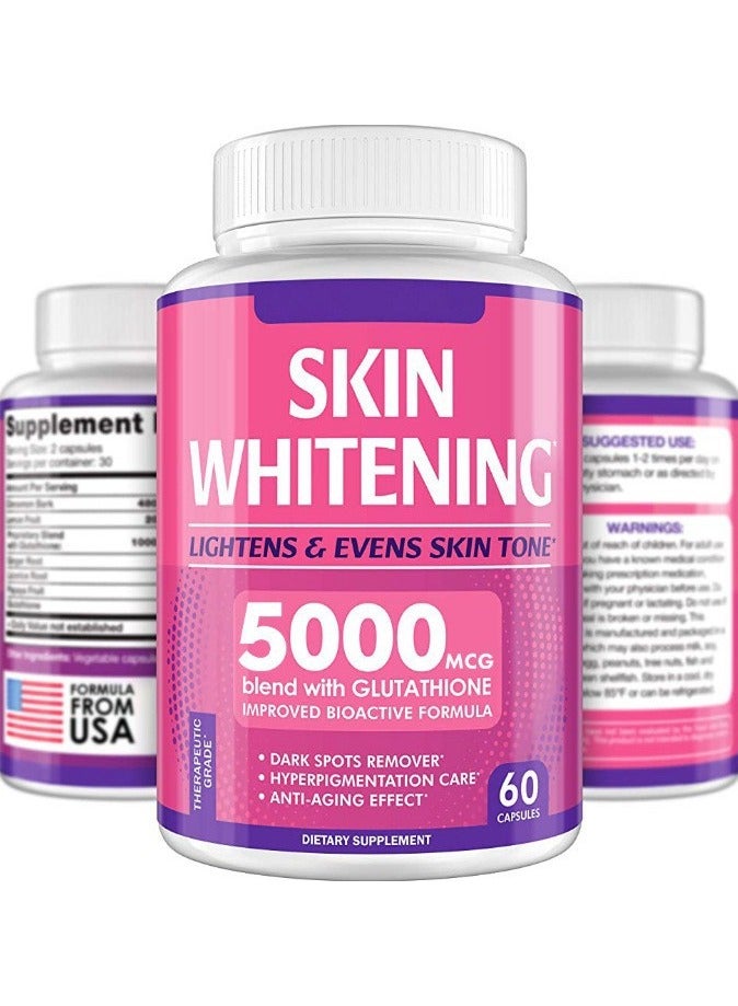 SKIN WHITENING SKIN Glutathione Whitening Pills – 5000mg – Skin Lightening Supplement for Dark Spots, Melasma & Acne Scars – Anti-Aging Antioxidant – 60 Capsules - Image 1