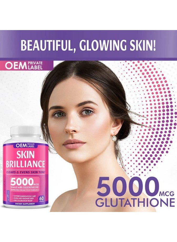 SKIN WHITENING SKIN Glutathione Whitening Pills – 5000mg – Skin Lightening Supplement for Dark Spots, Melasma & Acne Scars – Anti-Aging Antioxidant – 60 Capsules - Image 2