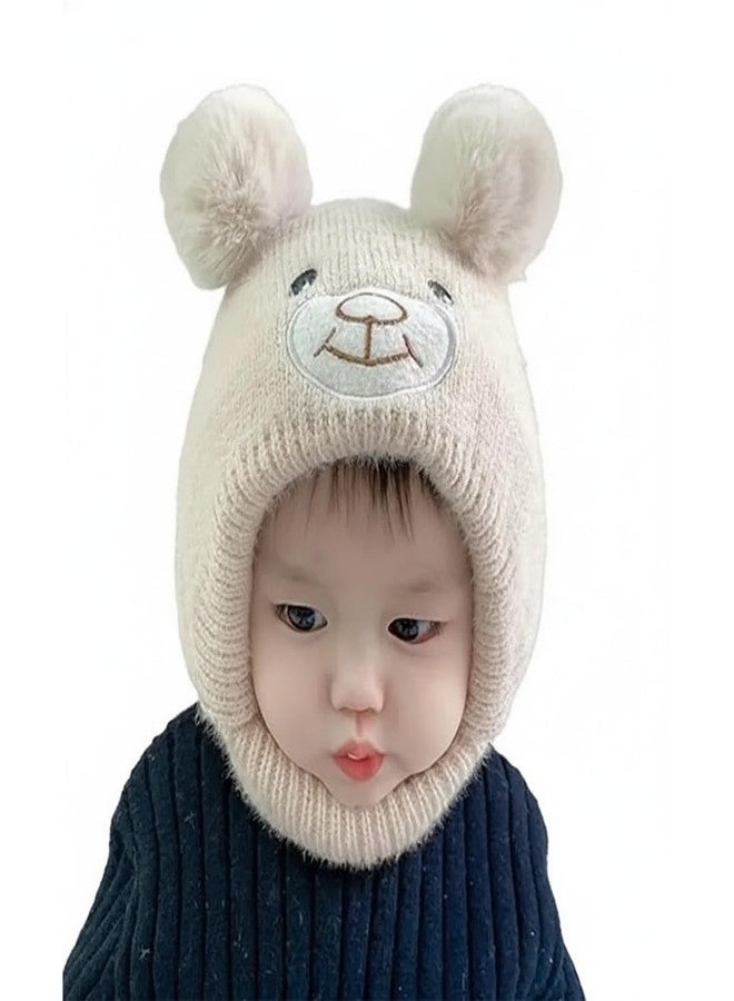 EvoNest Bear Designed Ear Protection Knitted Woolen Cap for 6-12 Month Kids | Winter Warm Soft Knitted Hood Earflap Beanies Hat for Toddlers - Off White - Image 1