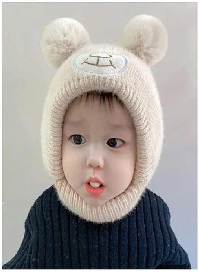 EvoNest Bear Designed Ear Protection Knitted Woolen Cap for 6-12 Month Kids | Winter Warm Soft Knitted Hood Earflap Beanies Hat for Toddlers - Off White - Image 2