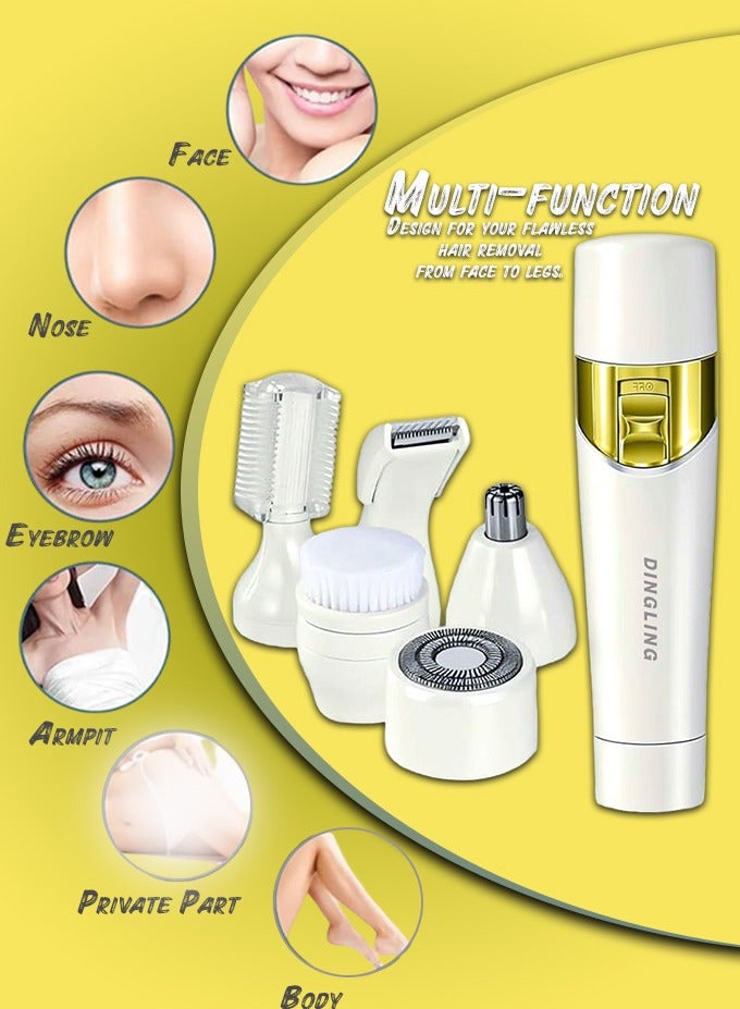 دينجلينج ماكينة حلاقة نسائية متعددة الاستخدامات محمولة ٥ في ١ مع ملحقات قابلة للتبديل - ماكينة تشذيب شعر الأنف | ماكينة تشذيب الحواجب | ماكينة حلاقة للوجه والمناطق الحساسة | فرشاة تنظيف | مجموعة عناية شخصية قابلة لإعادة الشحن للنساء مع شحن USB وبطارية طويلة الأمد - Image 2