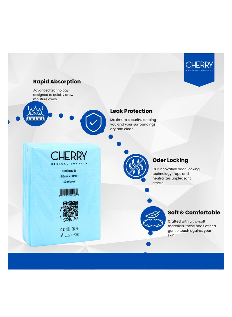 شيري ميديكال سابلاي 10 قطع حفاضات للكبار بتصميم بنطلون كبير - كبير جدًا (مقاس الخصر 80 سم - 130 سم) بالإضافة إلى 10 قطع 60 سم × 90 سم، وسادات سفلية للاستعمال مرة واحدة، حماية من التسرب، للجنسين - Image 3